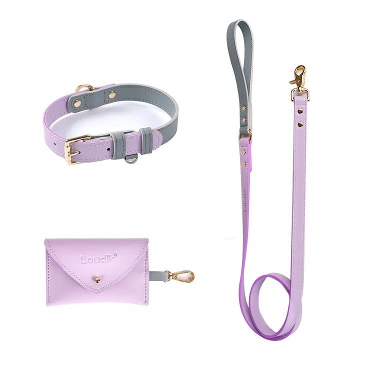 best sell Custom Brand Name Outdoor dog leash leather Classic Type Pet Collars and poop bag set For Dogs And Cats PU