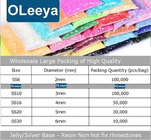 Oleeya Bulk Packing Resin Stones Strass Clear Bottom Rhinestones Crystal Flat Aurora Bright Colors For DIY Garment Accessories