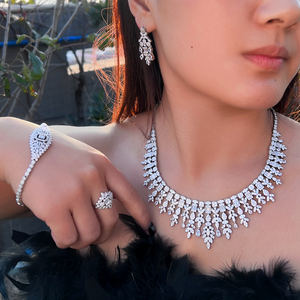 Conjunto de Joyería de Bisutería para Fiesta de Bodas, Estilo Árabe, con Circonitas Cúbicas en Forma de Borla, Color Oro Blanco, para Novia, Dubái - Product Image 6