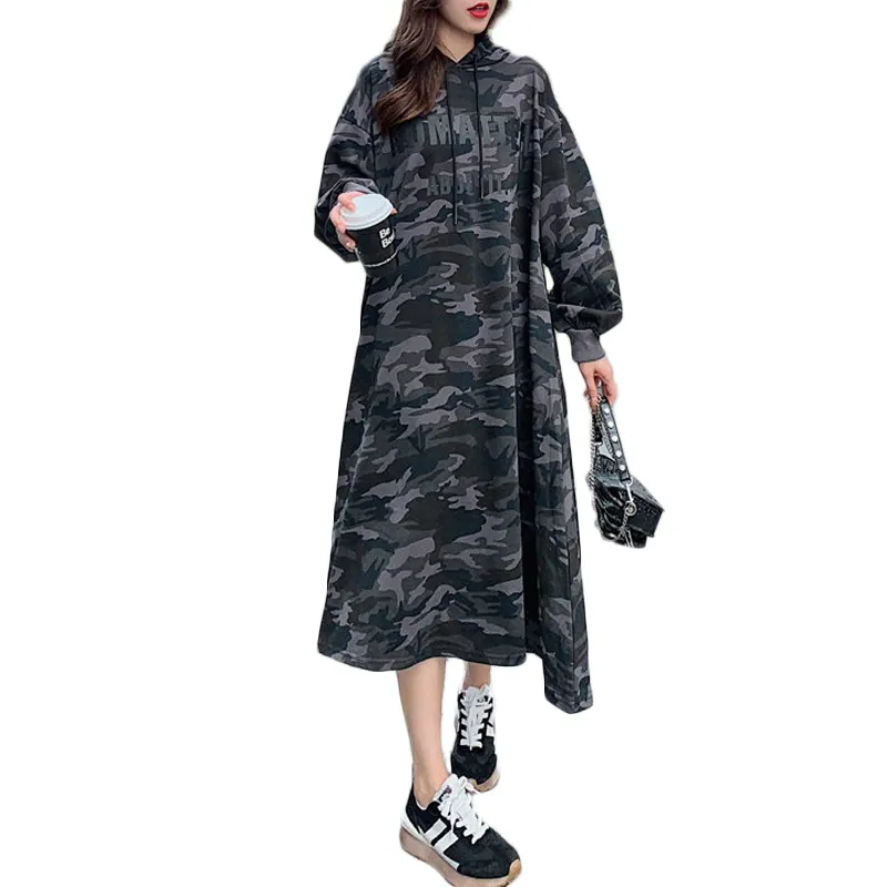 Robe à capuche Maxi pour femme, longue et noire, haute qualité, surdimensionnée, sweat-shirt à capuche, Camouflage,