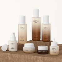 Ensemble d'emballages cosmétiques de luxe en verre mat brun, flacon pompe vide, flacon compte-gouttes, pot à crème pour toner, lotion, sérum, logo de marque personnalisé