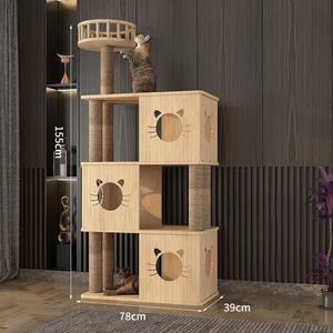 Arbre à chat en bois multi-niveaux, grand condo pour chat avec poteaux à gratter et plateformes pour chats d'intérieur - Product Image 3