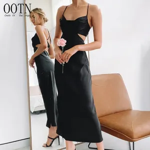 OOTN dantel-up Backless örtü korse elbise yaz Cut- Out kaşkorse Sundress 2021 akşam parti seksi uzun kadın saten elbise