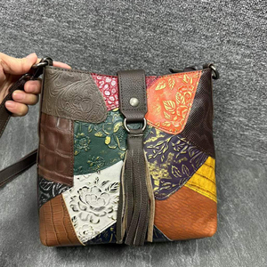 Borsa moderna da donna in vera pelle colorata con motivo geometrico Patchwork con cerniera per borse <span class=keywords><strong>Messenger</strong></span> Vintage alla moda - Product Image 3