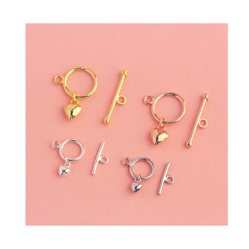 925 silver plating white gold heart OT Toggle Clasp DIY hand string material connection buckle accessories