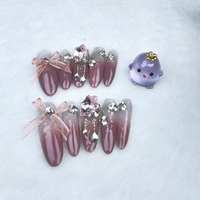 Ongles artificiels faits à la main style arc en forme d'ongle long ovale de haute qualité et réutilisable