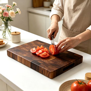 Planche à découper en bois <span class=keywords><strong>de</strong></span> noyer noir américain <span class=keywords><strong>de</strong></span> haute qualité avec poignées intégrées, planche artisanale à grain traversant, bloc <span class=keywords><strong>de</strong></span> <span class=keywords><strong>boucherie</strong></span> à motif damier - Product Image 5