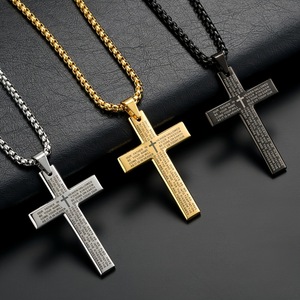 Collier en acier inoxydable personnalisé avec pendentif croix gravé <span class=keywords><strong>Prière</strong></span> <span class=keywords><strong>du</strong></span> Seigneur, bijou tendance chrétien le plus vendu - Product Image 1