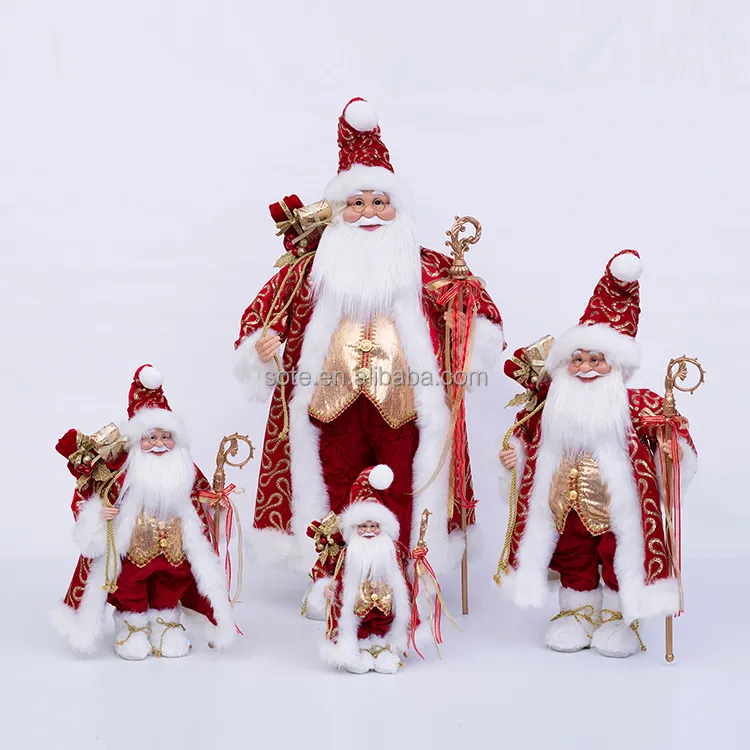 Köpüklü el yapımı altın kırmızı Noel Noel baba ayakta bebekler Noel Noel Papa lüks şekil hediye çantası Noel süslemeleri