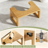 Tabouret de toilette en bambou de 7 pouces pour adulte, tabourets pliables pour la salle de bain, tabouret pour la défécation avec bande antidérapante