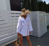 Mini-Robe Kimono Cardigan Col V Femme en Coton et Lin à Manches Longues avec Ceintures, Style Peignoir Ample d'Été pour le Dodo