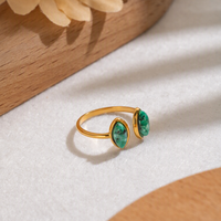 Bague ouverte vintage en acier inoxydable avec pierre naturelle verte, étanche, plaquée or 18 carats, bijoux pour femmes