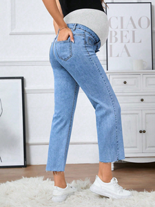 <span class=keywords><strong>Jean</strong></span> <span class=keywords><strong>de</strong></span> maternité taille haute jambe droite pour femmes confortable Stretch soutien du ventre pantalon <span class=keywords><strong>de</strong></span> <span class=keywords><strong>grossesse</strong></span> respirant Style décontracté Denim - Product Image 2