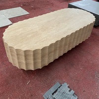 Table basse ovale en travertin turc moderne OEM, meuble de salon en pierre, décoration de la maison, table centrale écologique pour hôtel