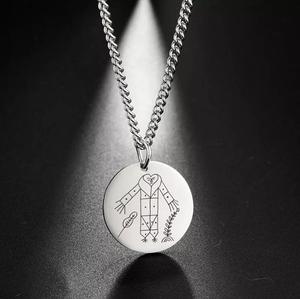 Amuleto Vudú Veve Papa Legba, Colgante de Disco con Patrón de Logotipo Personalizado en Acero Inoxidable, Collar Talismán <span class=keywords><strong>Hoodoo</strong></span> Dorado para Hombre, Estilo Hip Hop - Product Image 2