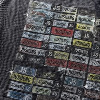 Ensemble de sweat-shirt à capuche zippé en tricot gaufré gris foncé JUSHENG avec étiquette imprimée, ensemble deux pièces streetwear