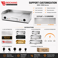 Grill électrique professionnel robuste avec plaques plates et côtelées 2/3, en acier inoxydable, pour cuisine commerciale et restaurant