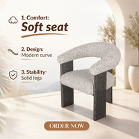 Fauteuil de salon moderne de qualité supérieure en coton et lin, dossier incurvé, pieds en chêne noir, style nordique