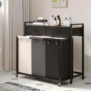 Wasmand 3 Sectie Rollende Wasmand Organizer Met 2 Opbergladen En Grote Desktop - Product Image 2