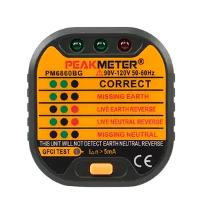 Peakmeter PM6860BG באיכות גבוהה 220V - 250V תקע חשמלי Socket Tester תמיכה GFCI / RCD מבחן פונקציות