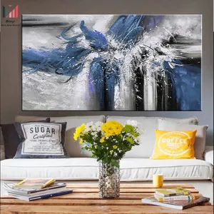 Soyut manzara koyu mavi taş flama nehir duvar sanatı yağlıboya manzara ev oturma odası dekor için tuval boyama