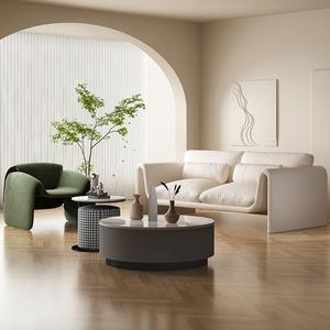 Canapé en tissu de couleur crème, trois places, style nordique minimaliste, pour petits salons, rembourré avec rembourrage en mousse - Product Image 1