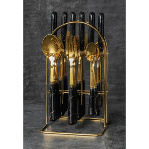 Bộ đồ ăn bằng thép không gỉ và vàng 24 món-Bao gồm thìa, dao, dĩa và đồ Bạc-lý tưởng cho bữa tiệc tối - Product Image 2