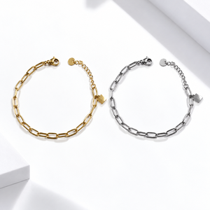 สร้อยข้อมือแบบโอวัลลิงค์ สแตนเลสสตีล ชุบทอง 14K แบบสุญญากาศ มีตัวเลือกสีทองและสีเหล็ก - Product Image 1
