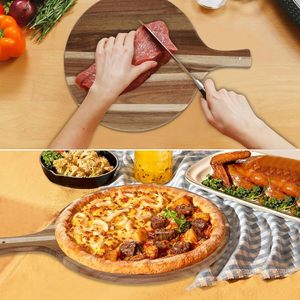 Tabla <span class=keywords><strong>de</strong></span> Pizza Redonda Grande <span class=keywords><strong>de</strong></span> <span class=keywords><strong>Madera</strong></span> <span class=keywords><strong>de</strong></span> Acacia al por Mayor con Asa, Bandeja <span class=keywords><strong>de</strong></span> Servicio <span class=keywords><strong>de</strong></span> <span class=keywords><strong>Madera</strong></span> para Pizza, Tablas <span class=keywords><strong>de</strong></span> Charcutería con Logotipo - Product Image 3