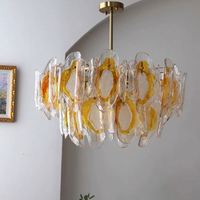 Lámpara Colgante de Cristal Artístico Transparente Ámbar, Estilo Retro Moderno Francés Americano, Impresa en 3D, para Espacios Grandes, E12