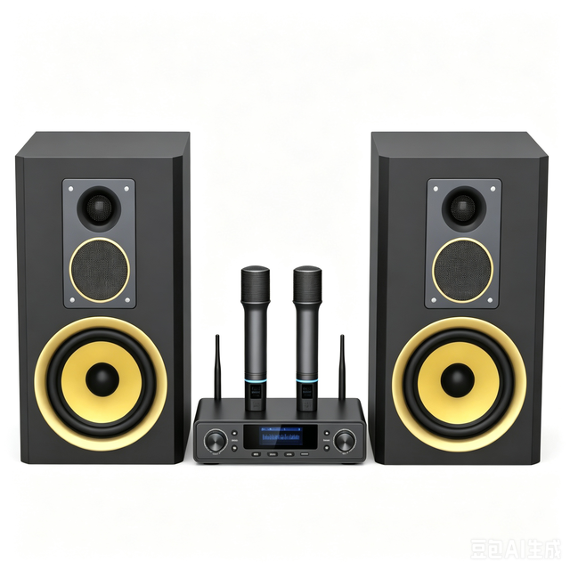 Home Karaoke System 3 Way HiFi Bookshelf Wireless Speakers, 300W High Power Digital Amplifier Module with Wireless Microphones