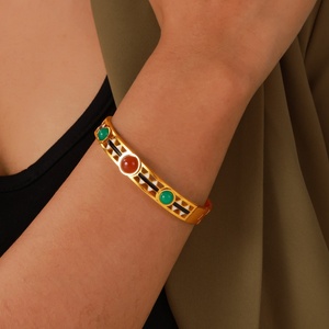 Wholesale Simple Gold Bracelet Designs Vintage Nature <b>Jade</b> <b>Bangle</b> with Gemstone High Quality Stainless Steel Jewelry - Product Image 5