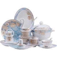 Service de table en céramique de luxe à motif floral, 60 pièces, style moderne minimaliste, en porcelaine fine, directement de l'usine