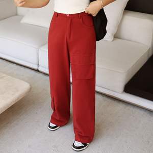 Pantalon cargo à jambe droite pour femmes grandes tailles Runqi, toile rouge <span class=keywords><strong>Armani</strong></span>, épaisseur moyenne, pantalon long tendance automne N8764 - Product Image 1