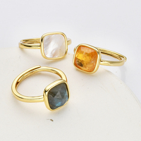 Bague en cristal véritable plaqué or, pierres précieuses naturelles carrées