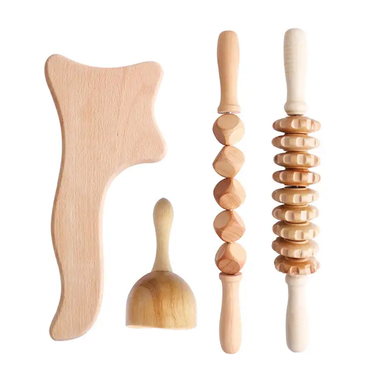 Rullo massaggiatore in legno con Stick per strumenti di massaggio alla schiena a 9 ruote per terapia del legno sano