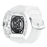Montre mécanique automatique pour hommes, boîtier en alliage transparent en forme de baril, 44mm, pointeur lumineux, bracelet en Silicone ajouré, étanche à 30M