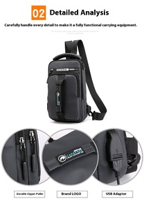 Multifuncional Nylon peito saco dos homens com impermeável USB carregamento interface elegante ombro mochila - Product Image 5