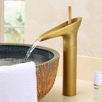Robinet antique authentique en cuivre massif, à débit cascade, pour eau froide et chaude, pour lavabo de salle de bain