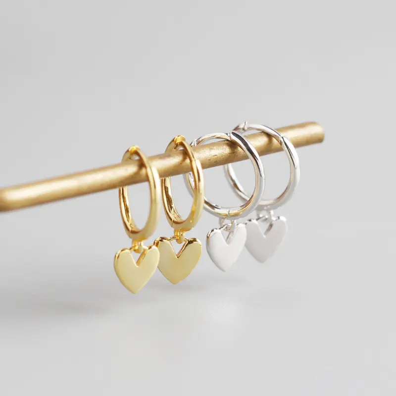 Minimalist Mini 925 Sterling Silver Gold Plated Heart Shape Hoop Dangle Earring For Women
