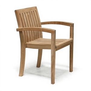Chaise de jardin en teck avec accoudoirs, mobilier d'extérieur contemporain, structure en bois durable, pieds effilés, cour, patio - Product Image 1