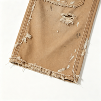 Pantalon en toile coupe droite ODM pour marque privée, style streetwear vintage, effet éclaboussures de peinture, délavé, couleur sable