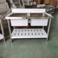 Évier de cuisine commercial double en acier inoxydable 304 avec revêtement autonettoyant, résistant à la corrosion, design autoportant