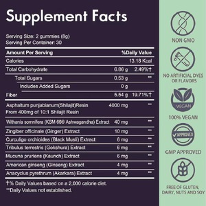 Fórmula natural OEM Shilajit + Extracto de ginseng suplemento dietético gomitas compatible con la mejora de la resistencia y el aumento de la energía - Product Image 2