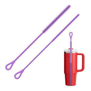 Brosse de nettoyage pour pailles en silicone, brosse à pailles réutilisable extra longue pour nettoyer les pailles et les gobelets en verre ou en métal, poignée antidérapante - Product Image 1