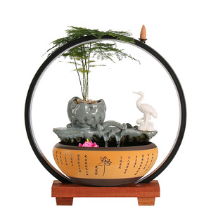 Décorations Maison Fontaine en Céramique Lumineuse Petite pour Salon, Humidificateur de Bureau à Circulation d'Eau Artisanale - Product Image 5