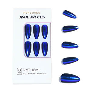 Faux ongles chromés bleu <span class=keywords><strong>royal</strong></span> avec logo personnalisé Faux ongles effet miroir design pression sur ongles avec de la colle stiletto ongles artificiels - Product Image 6