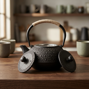 Théière en métal traditionnelle chinoise avec couvercle et poignée, design texturé noir - Product Image 4