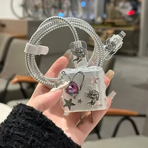 Corée mignon diamant amour coeur <span class=keywords><strong>chargeur</strong></span> étui pour <span class=keywords><strong>IPhone</strong></span> <span class=keywords><strong>11</strong></span> 12 13 14 15 16 18/20W clair Charge Protection couverture <span class=keywords><strong>chargeur</strong></span> manchon - Product Image 2