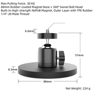 Soporte Magnético para Cámara de 88 mm con Cabezal de Bola de 1/4'', Base Magnética Resistente, Soporte Universal para <span class=keywords><strong>GoPro</strong></span>, Insta360, DJI Action, CCTV, Cámara Web - Product Image 2